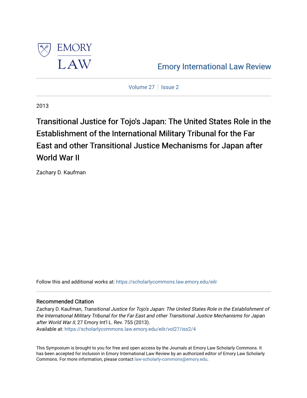 Transitional Justice for Tojo's Japan