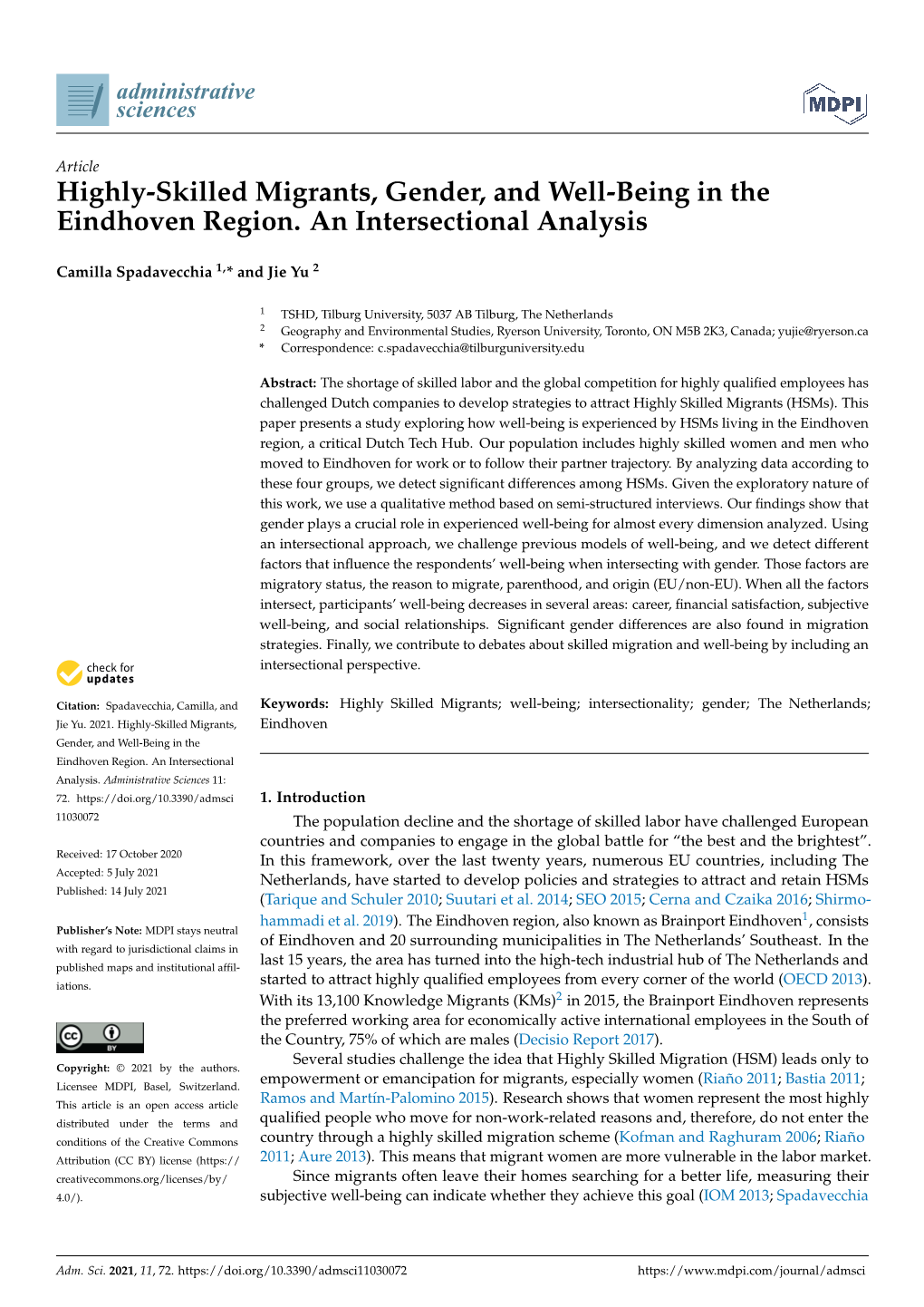 Highly-Skilled Migrants, Gender, and Well-Being in the Eindhoven Region