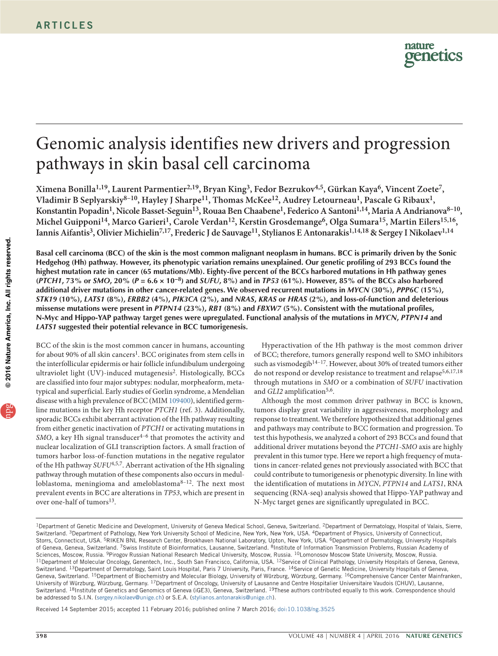 Genomic Analysis Identifies New Drivers and Progression Pathways in Skin Basal Cell Carcinoma