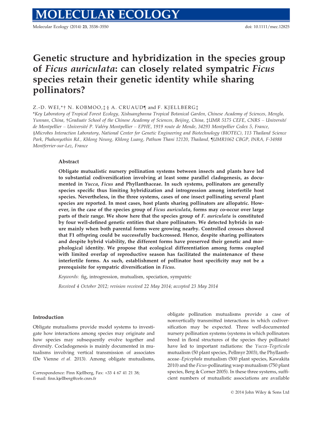 Genetic Structure and Hybridization in the Species Group of Ficus Auriculata