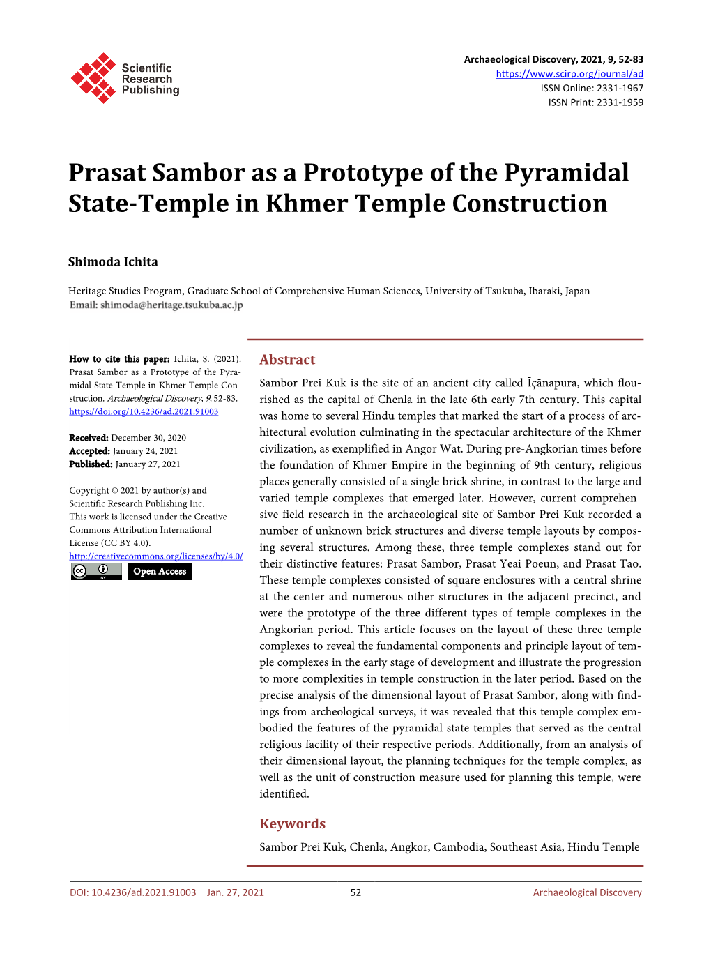 Prasat Sambor As a Prototype of the Pyramidal State-Temple in Khmer Temple Construction