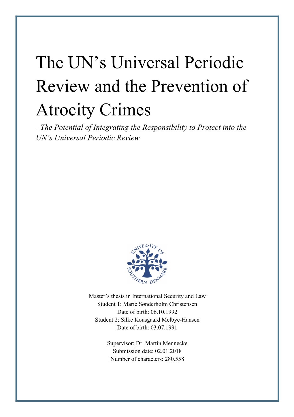 The UN's Universal Periodic Review and the Prevention of Atrocity Crimes