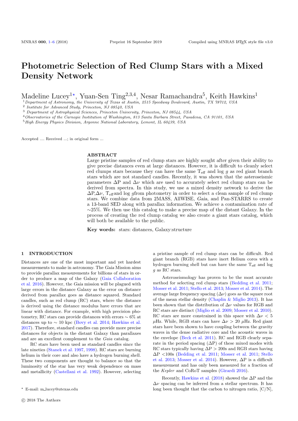 Photometric Selection of Red Clump Stars with a Mixed Density Network
