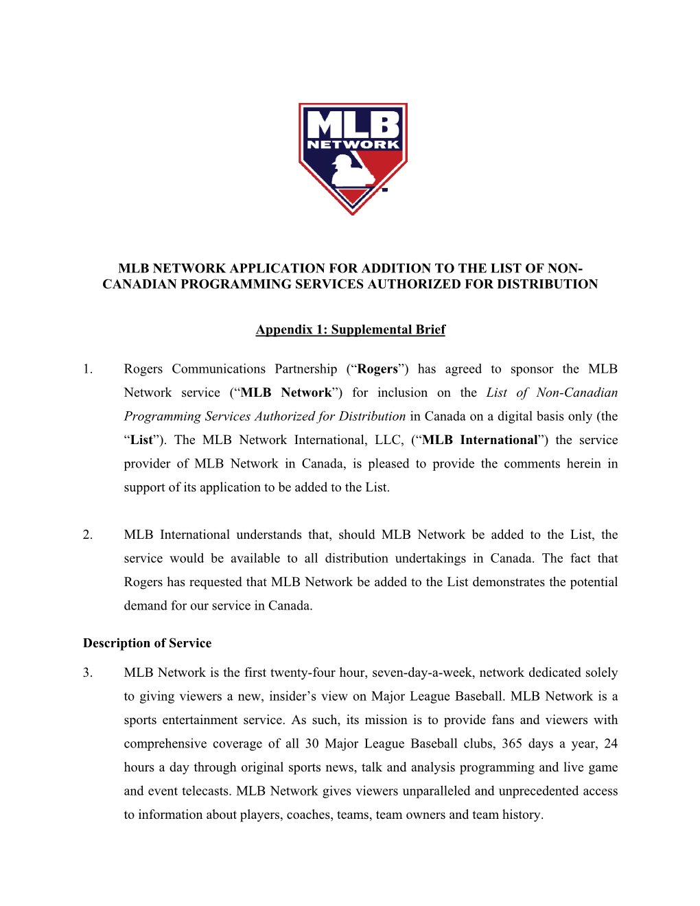 MLB Network Submission to the CRTC Here