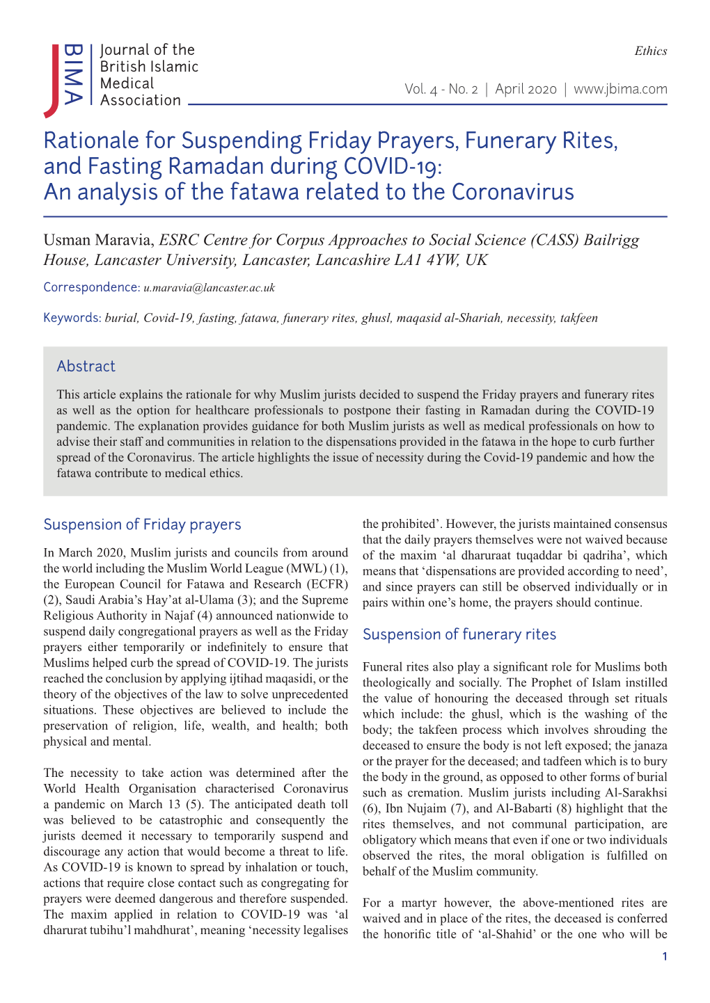Rationale for Suspending Friday Prayers, Funerary Rites, and Fasting Ramadan During COVID-19: an Analysis of the Fatawa Related to the Coronavirus