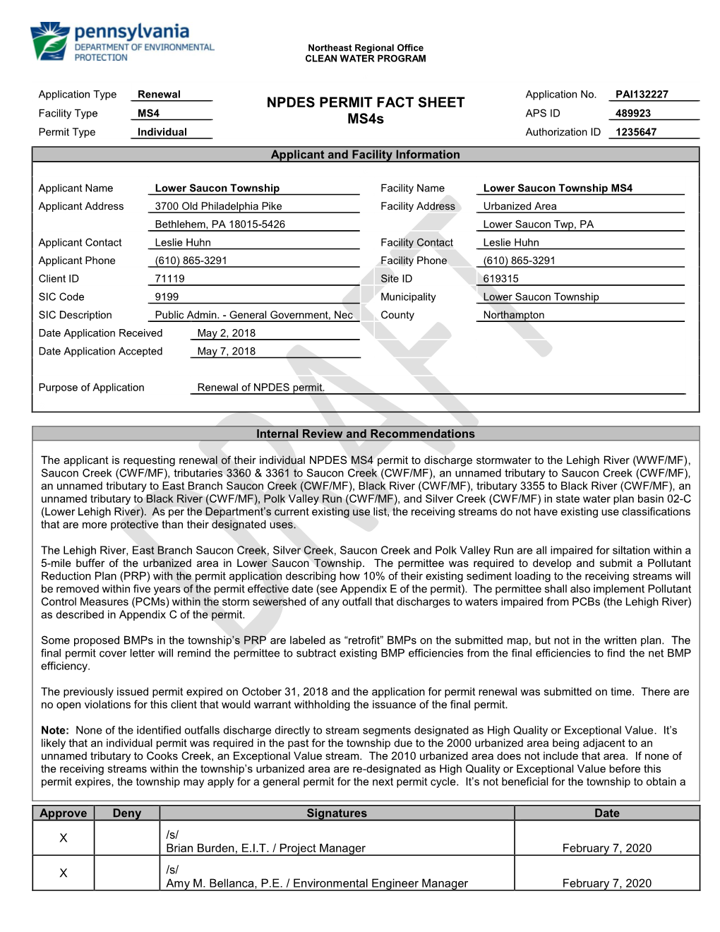 NPDES PERMIT FACT SHEET Ms4s