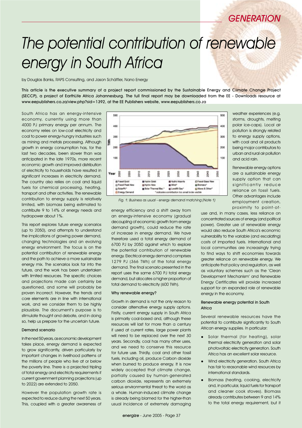 The Potential Contribution of Renewable Energy in South Africa by Douglas Banks, RAPS Consulting, and Jason Schäffler, Nano Energy