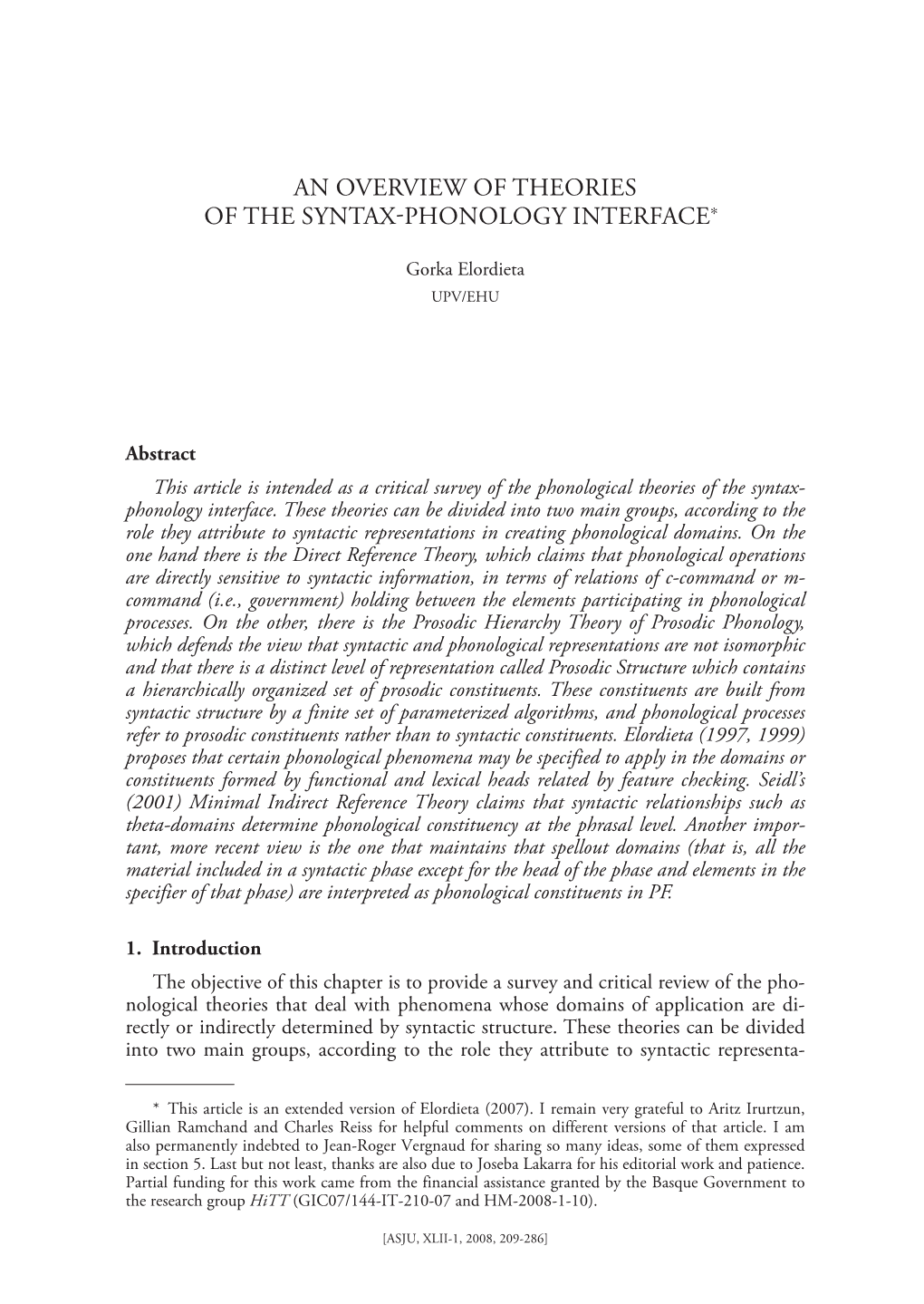 An Overview of Theories of the Syntax-Phonology Interface∗1