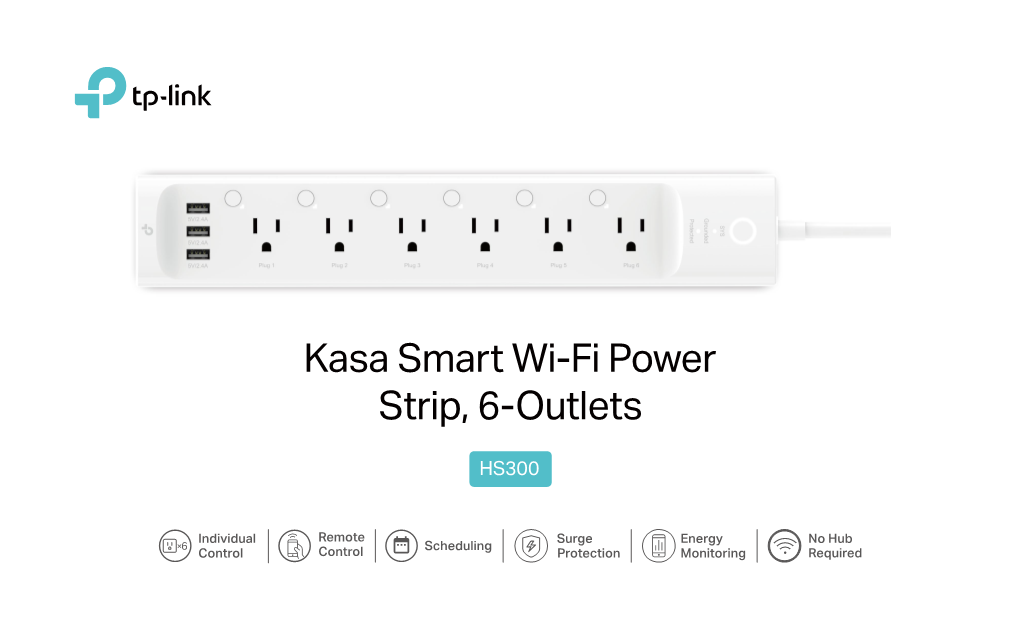 Kasa Smart Wi-Fi Power Strip, 6-Outlets