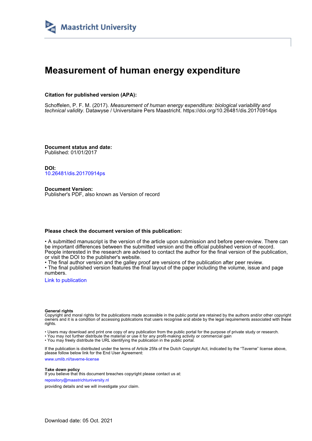 Measurement of Human Energy Expenditure