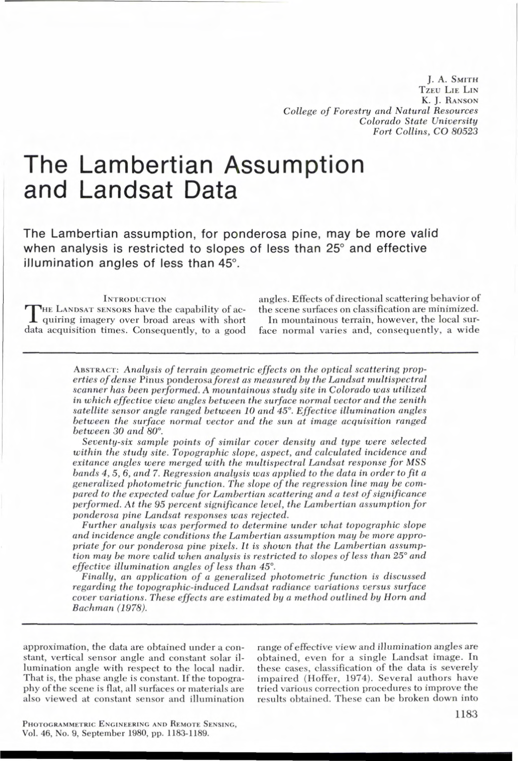 The Lambertian Assumption and Landsat Data