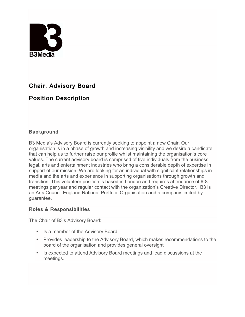 Chair, Advisory Board Position Description