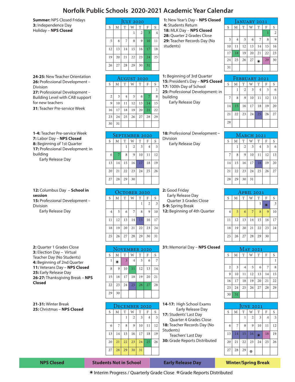 1 3 1 3 Norfolk Public Schools 2020-2021 Academic Year Calendar