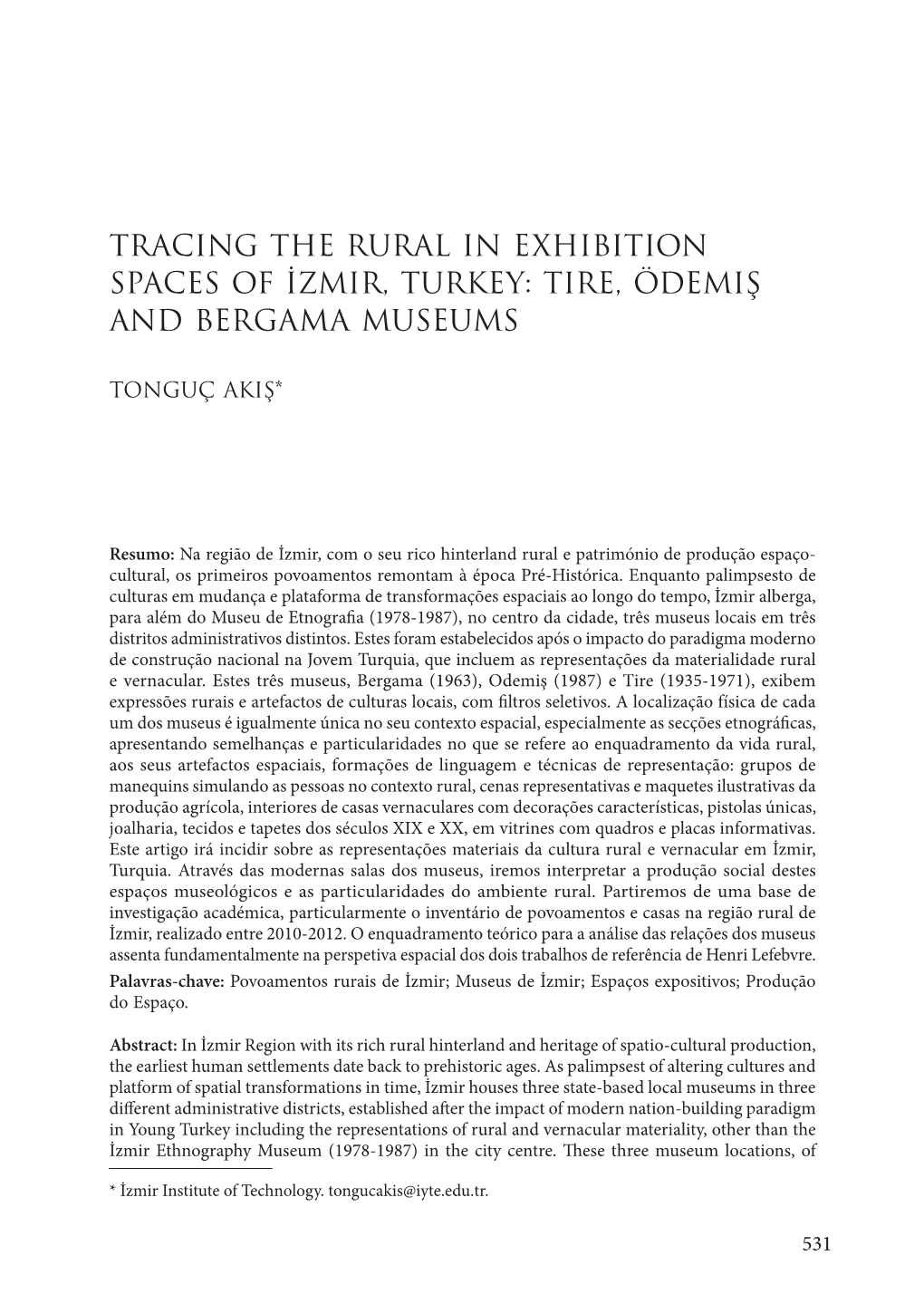 Tracing the Rural in Exhibition Spaces of Izmir, Turkey: Tire, Ödemiş and Bergama Museums