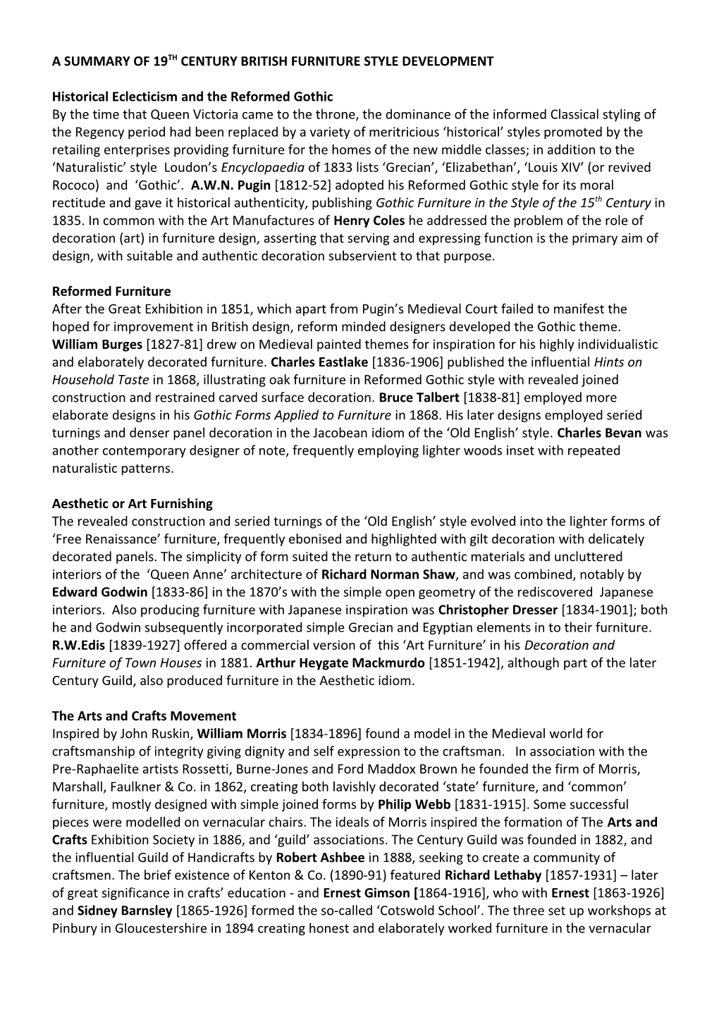 A Summary of 19Th Century British Furniture Style Development