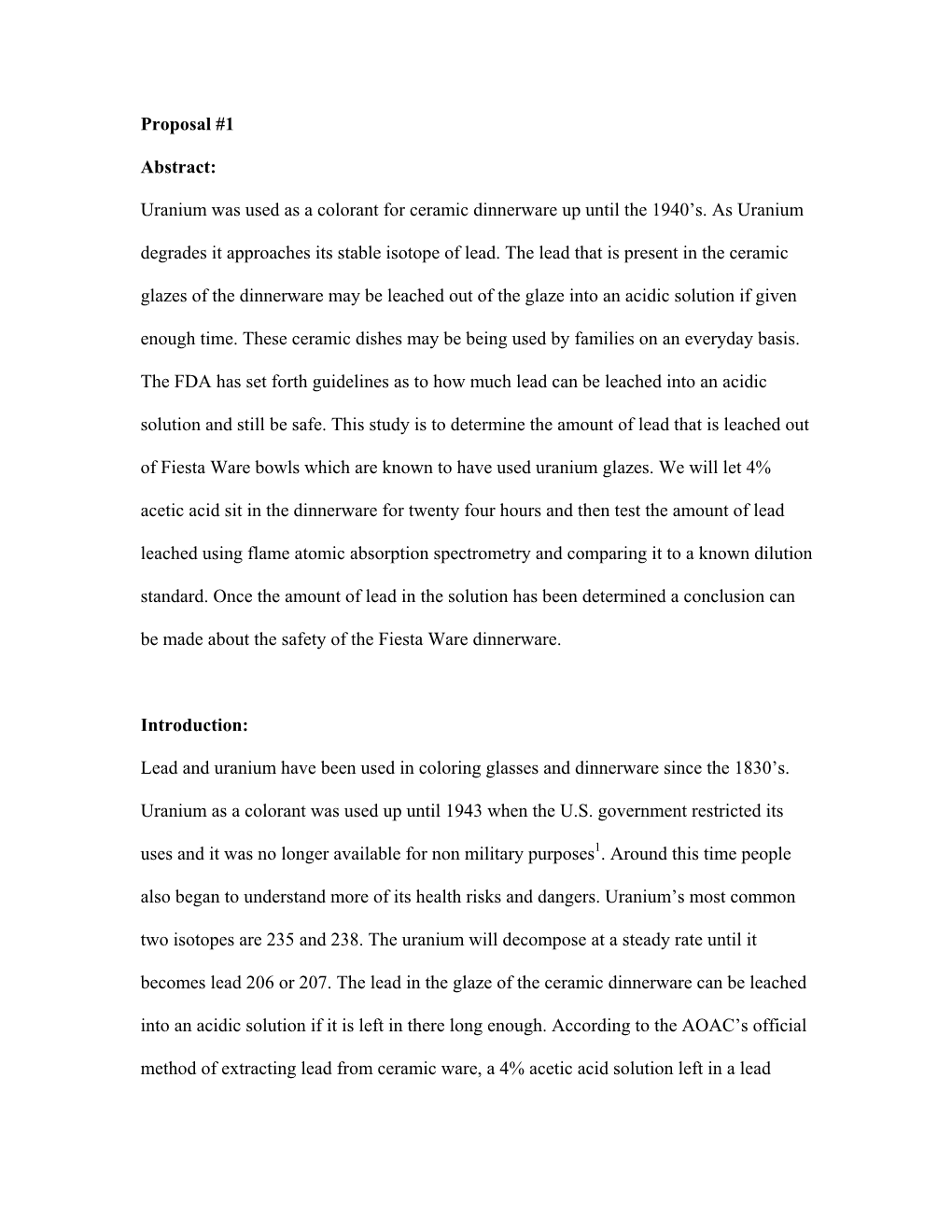 Proposal #1 Abstract: Uranium Was Used As a Colorant for Ceramic