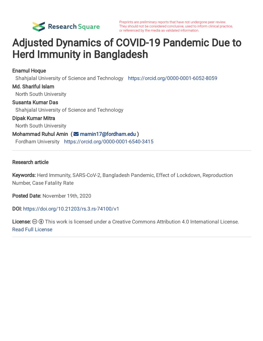 Adjusted Dynamics of COVID-19 Pandemic Due to Herd Immunity in Bangladesh