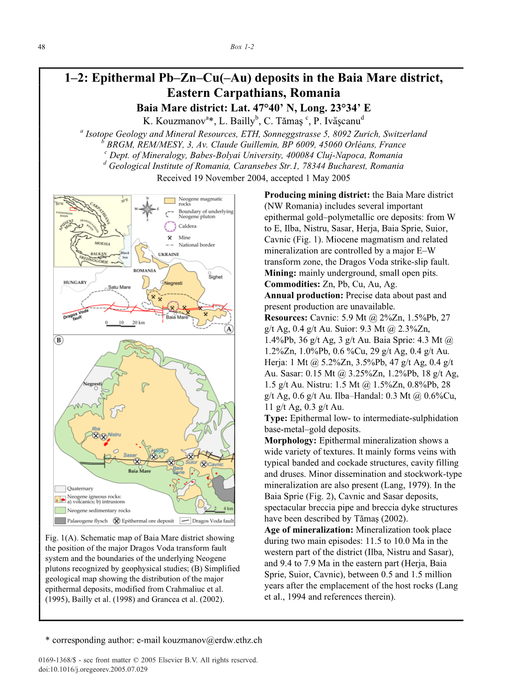 1–2: Epithermal Pb–Zn–Cu(–Au) Deposits in the Baia Mare District, Eastern Carpathians, Romania Baia Mare District: Lat