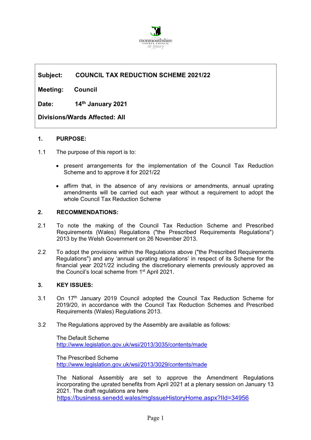Council Tax Reduction Scheme 2021/22