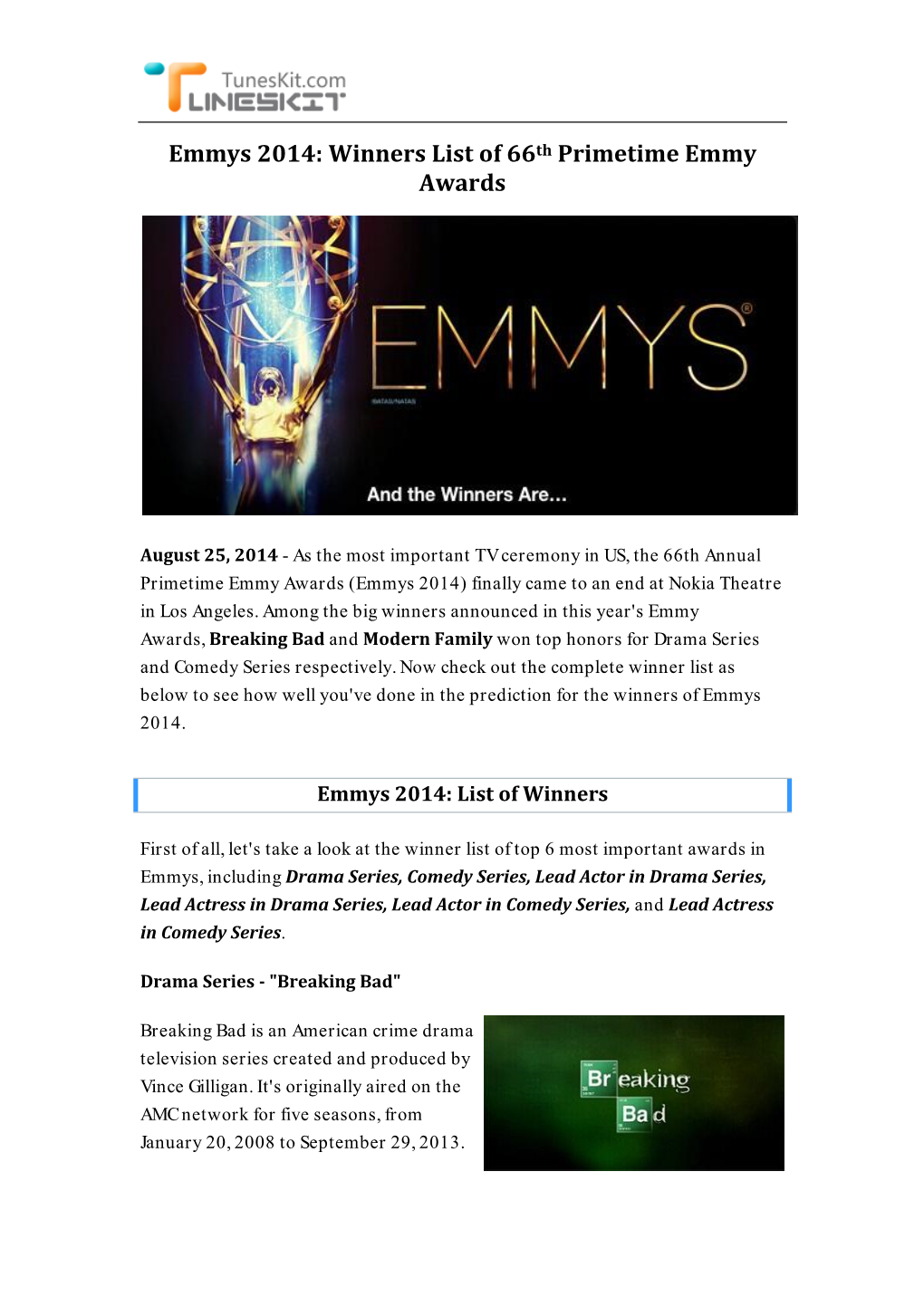 Emmys 2014: Winners List of 66Th Primetime Emmy Awards