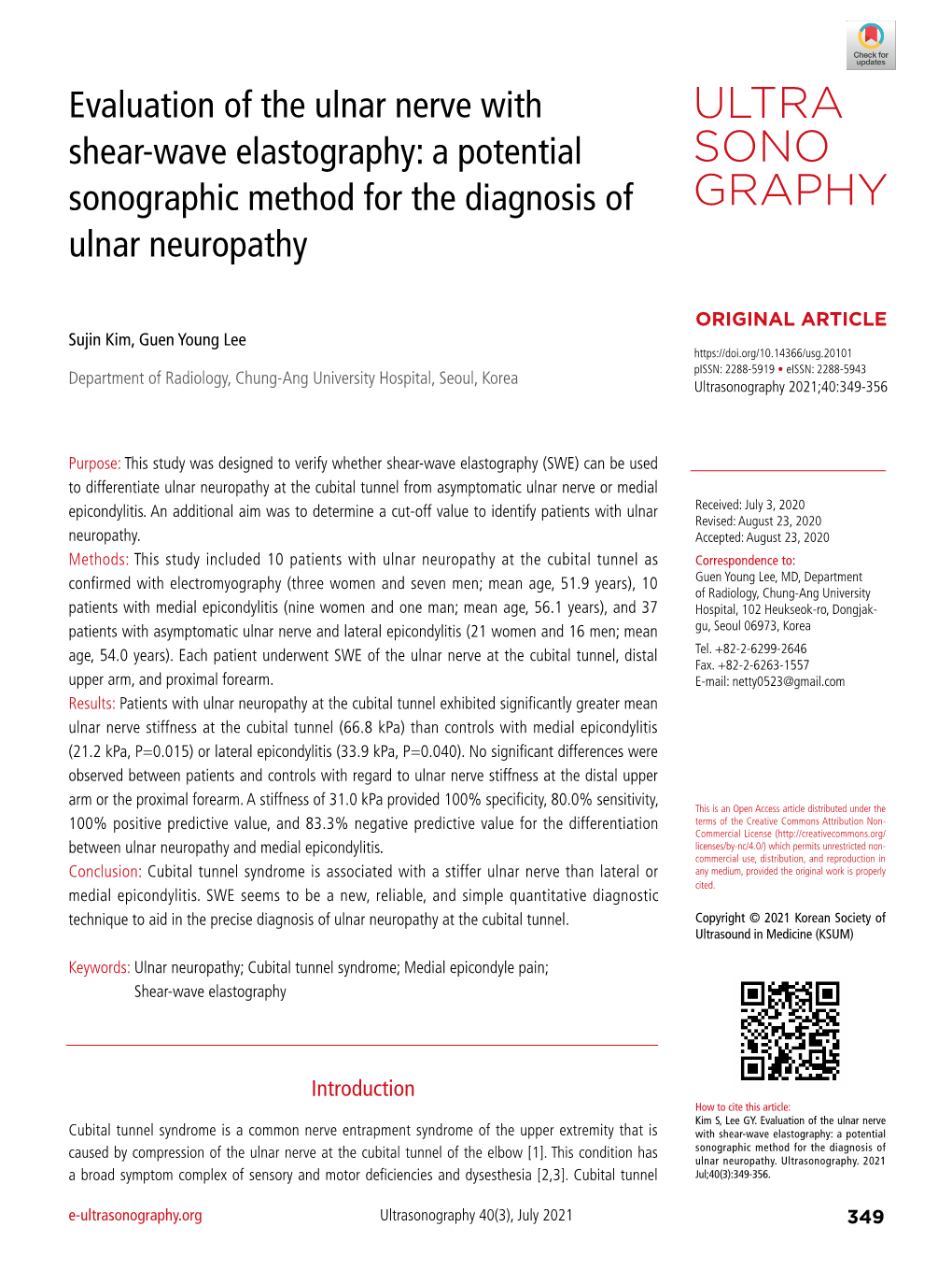 Evaluation of the Ulnar Nerve with Shear-Wave Elastography: a Potential Sonographic Method for the Diagnosis of Ulnar Neuropathy