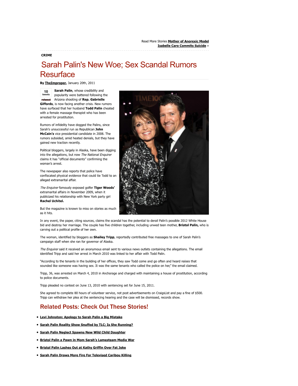 Sarah Palin's New Woe; Sex Scandal Rumors Resurface by Theimproper, January 20Th, 2011