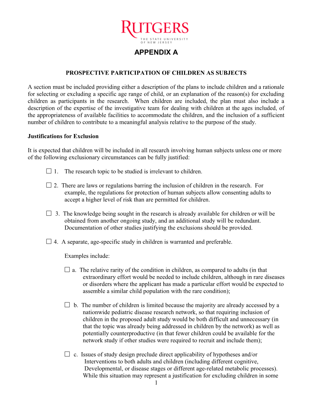 Prospective Participation of Children As Subjects