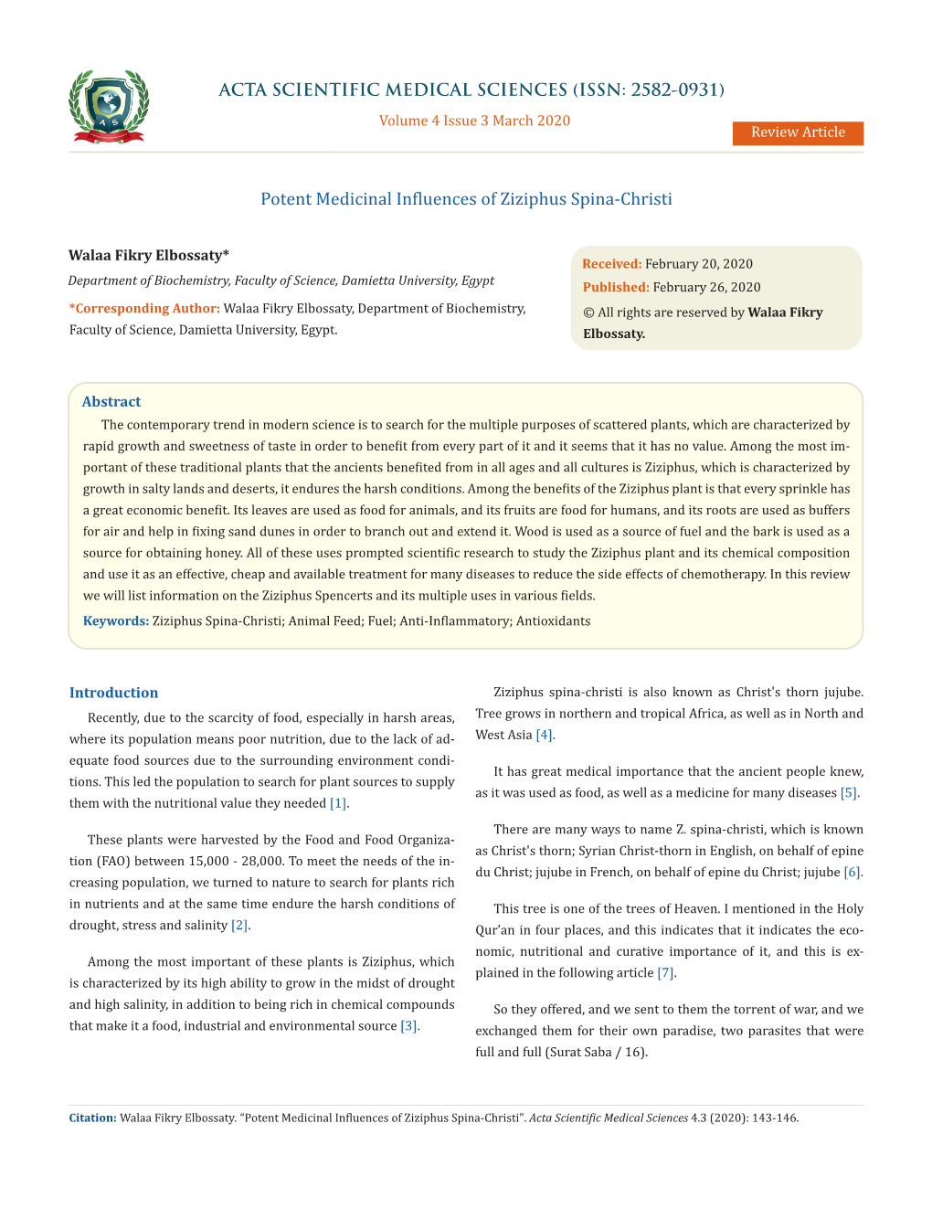 Potent Medicinal Influences of Ziziphus Spina-Christi