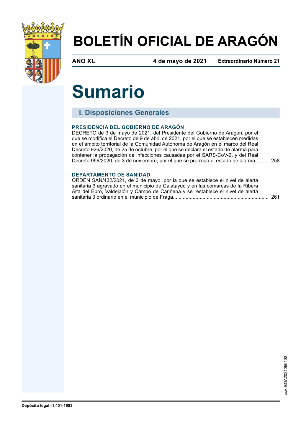 Boletín Oficial De Aragón I