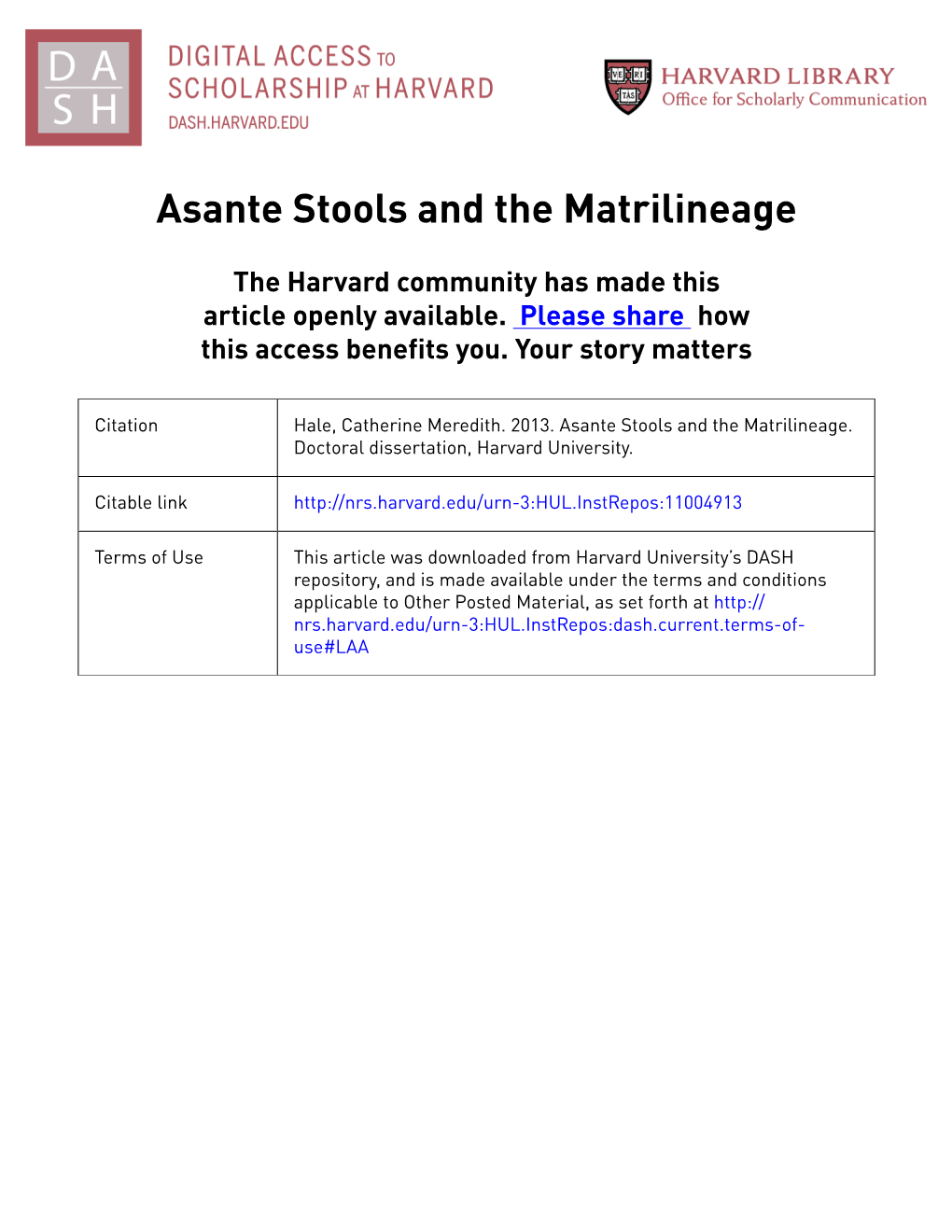 Asante Stools and the Matrilineage