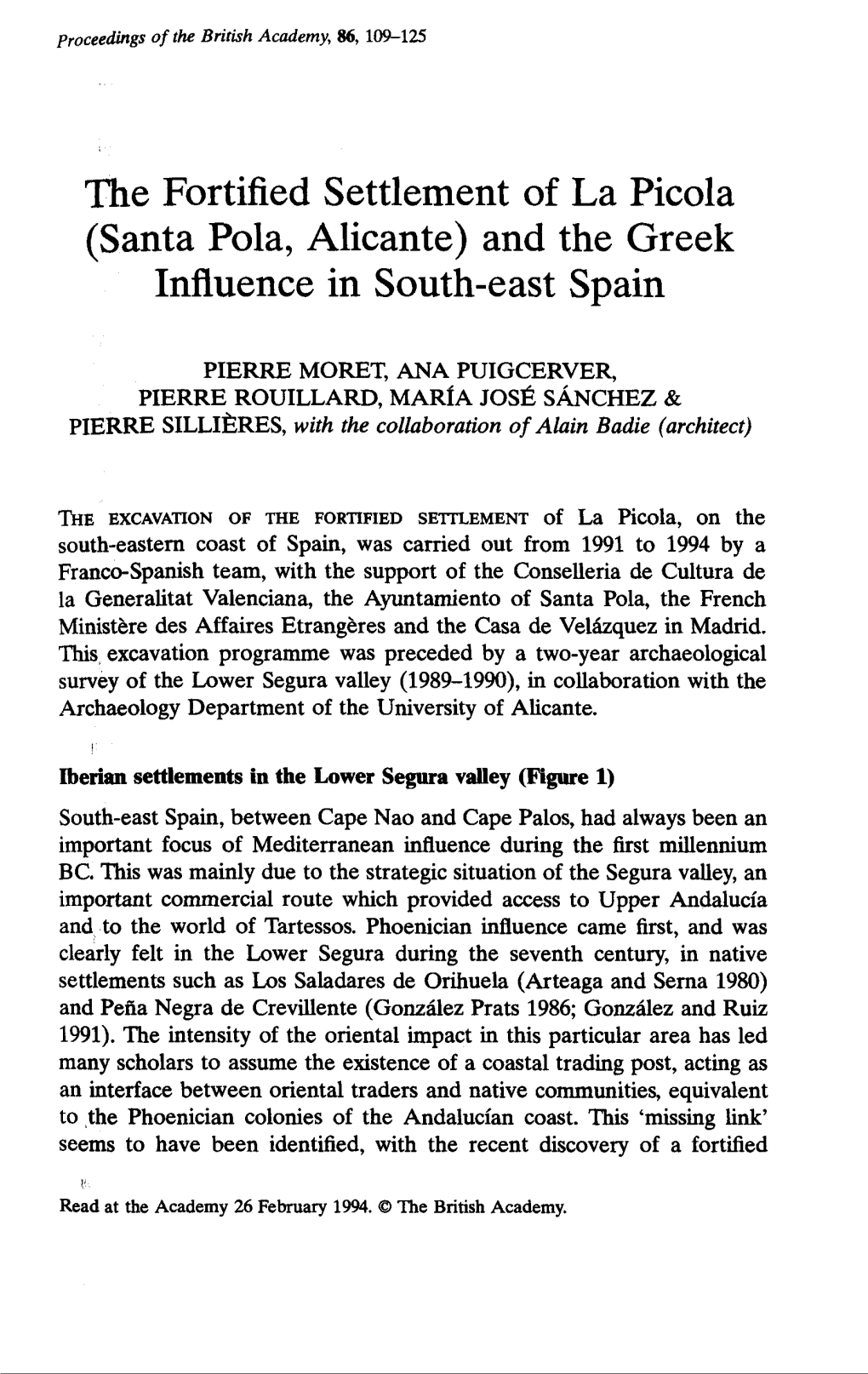 Santa Pola, Alicante) and the Greek Influence in South-East Spain
