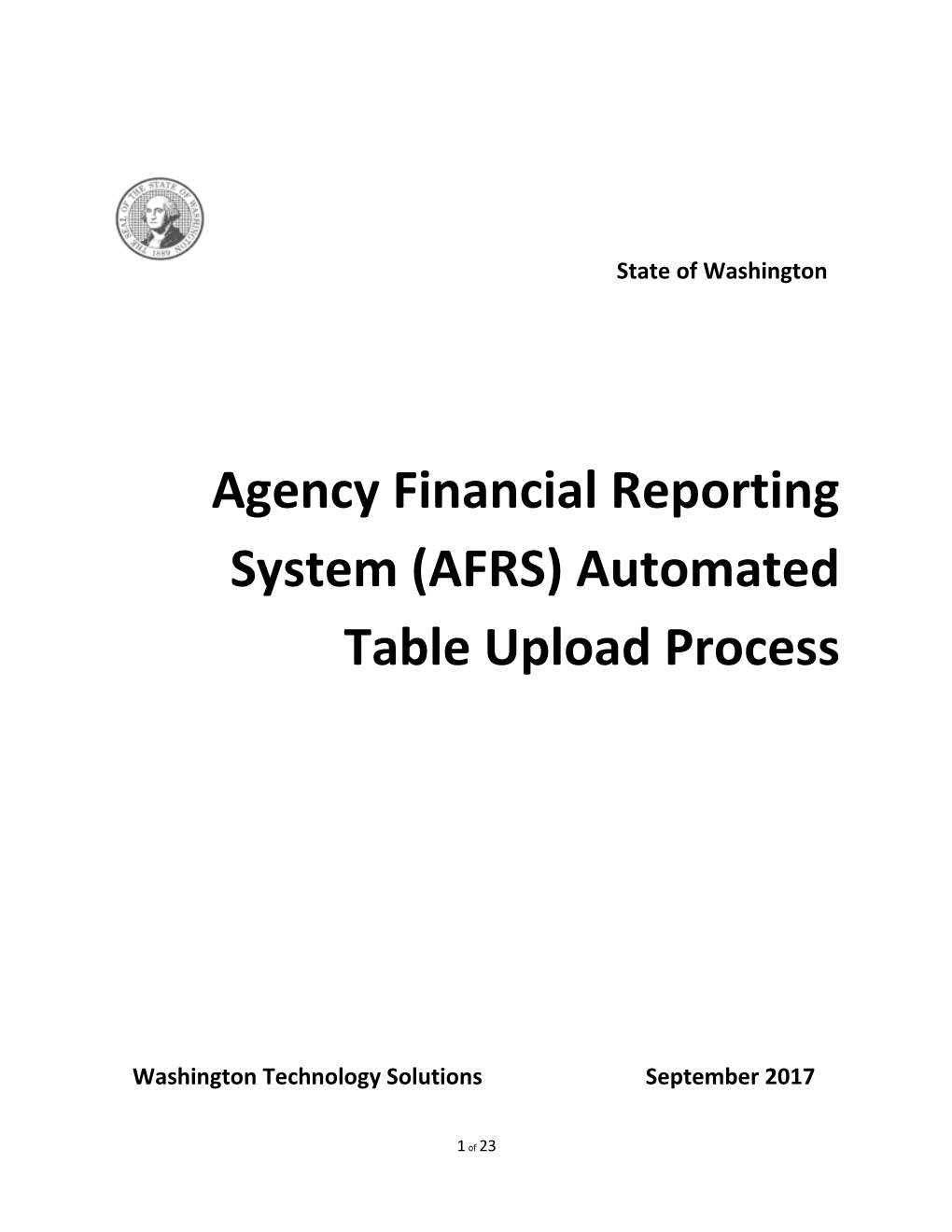 Agency Financial Reporting System (AFRS) Automated Table Upload Process