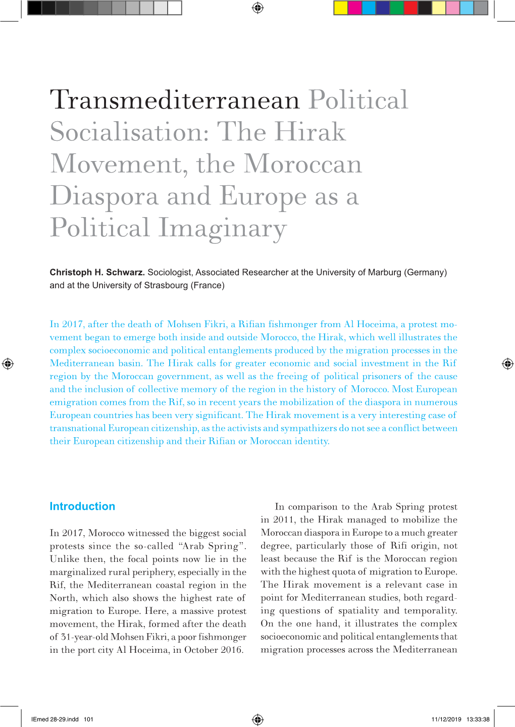 Transmediterranean Political Socialisation: the Hirak Movement, the Moroccan Diaspora and Europe As a Political Imaginary