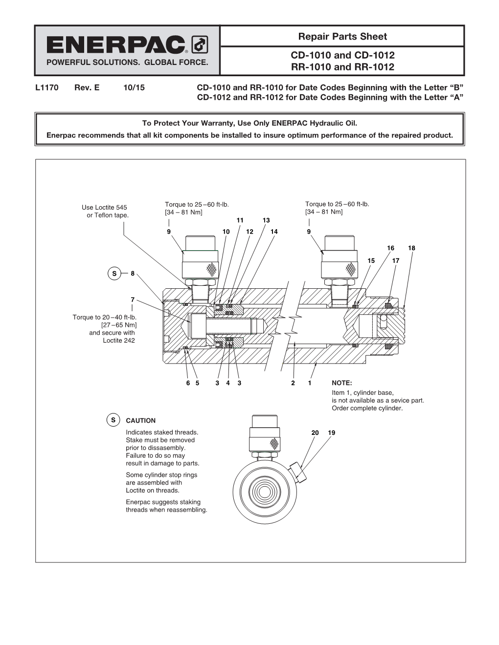 Repair Parts Sheet CD-1010 and CD-1012 RR-1010 and RR­-1012