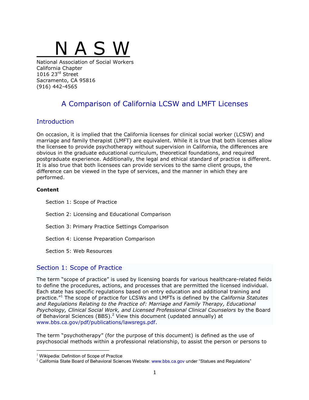 N a S W National Association of Social Workers California Chapter 1016 23Rd Street Sacramento, CA 95816 (916) 442-4565