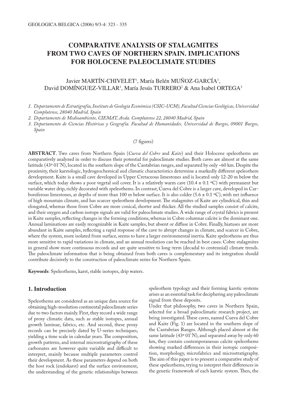 Comparative Analysis of Stalagmites from Two Caves of Northern Spain