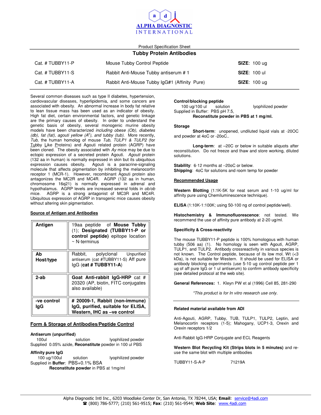 Tubby Protein Antibodies