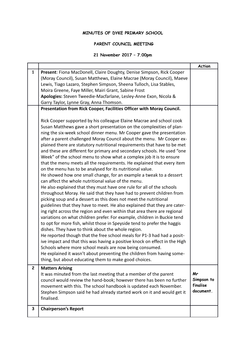 Minutes of Dyke Primary School