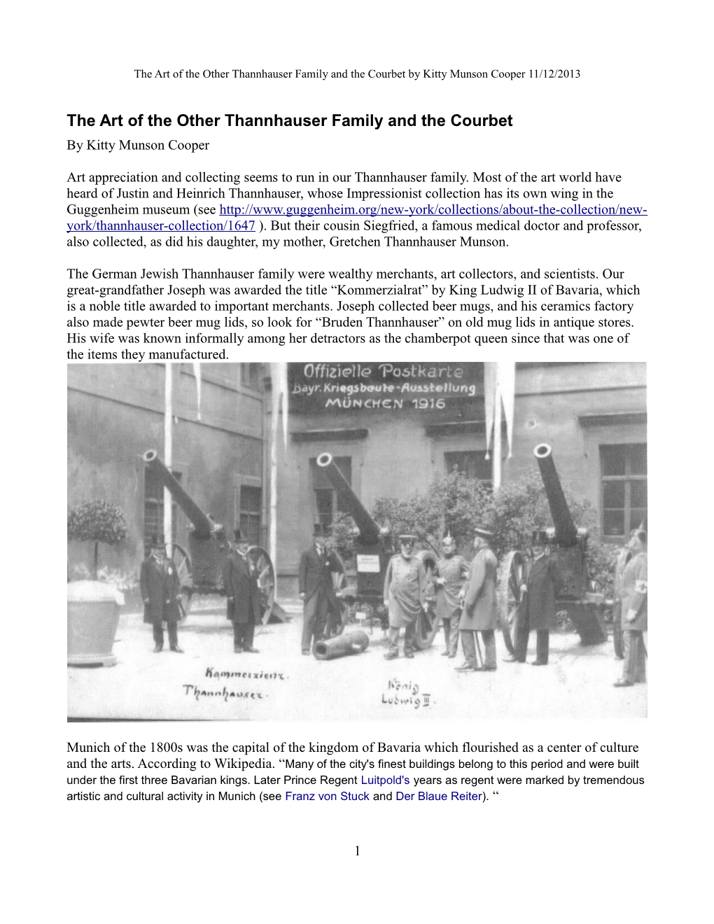 The Art of the Other Thannhauser Family and the Courbet by Kitty Munson Cooper 11/12/2013