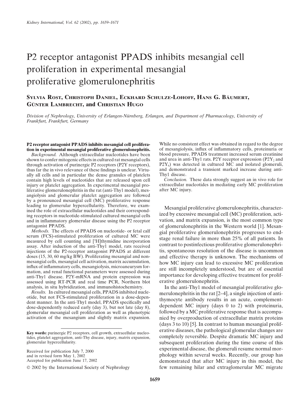 P2 Receptor Antagonist PPADS Inhibits Mesangial Cell Proliferation in Experimental Mesangial Proliferative Glomerulonephritis