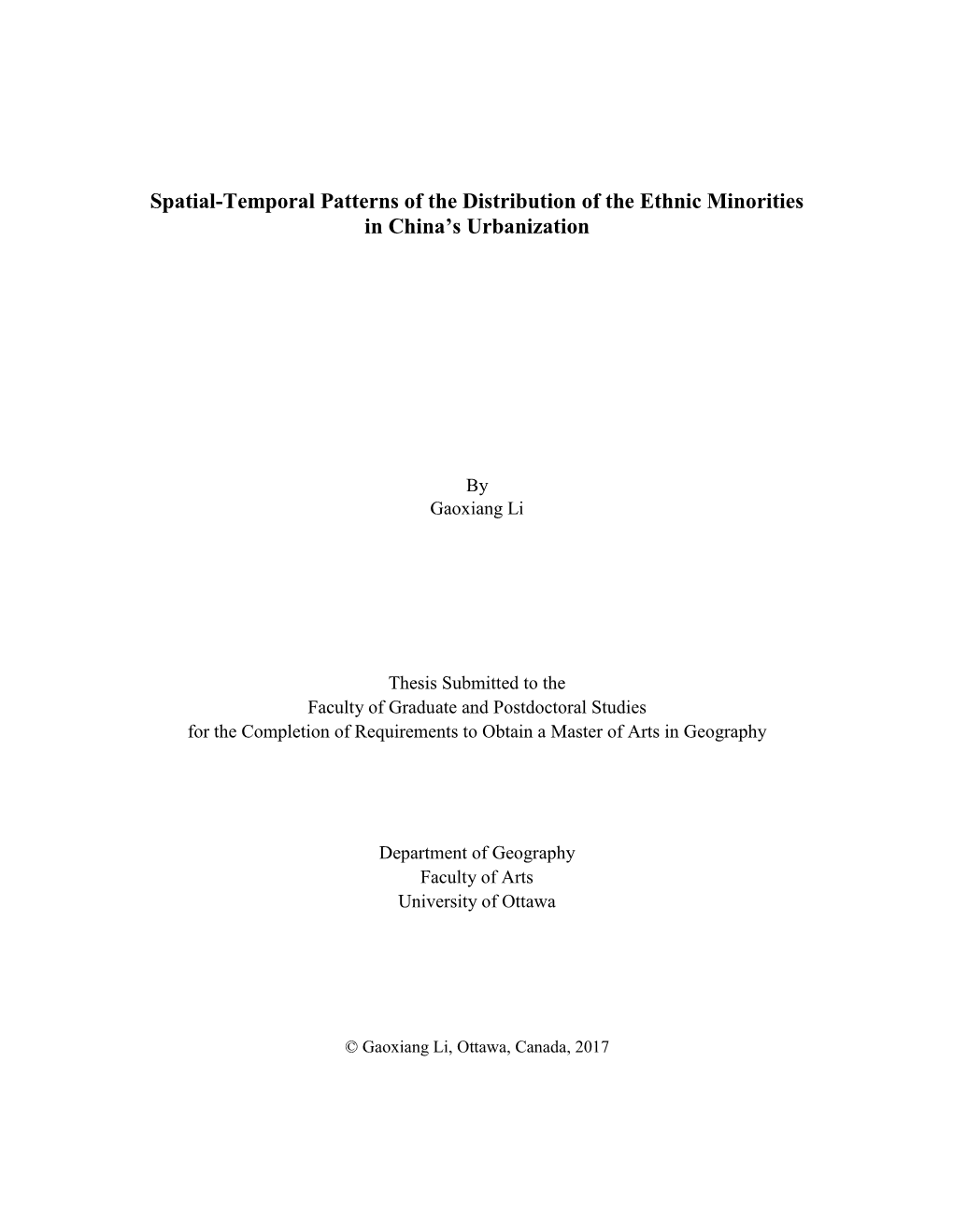 Spatial-Temporal Patterns of the Distribution of the Ethnic Minorities in China’S Urbanization