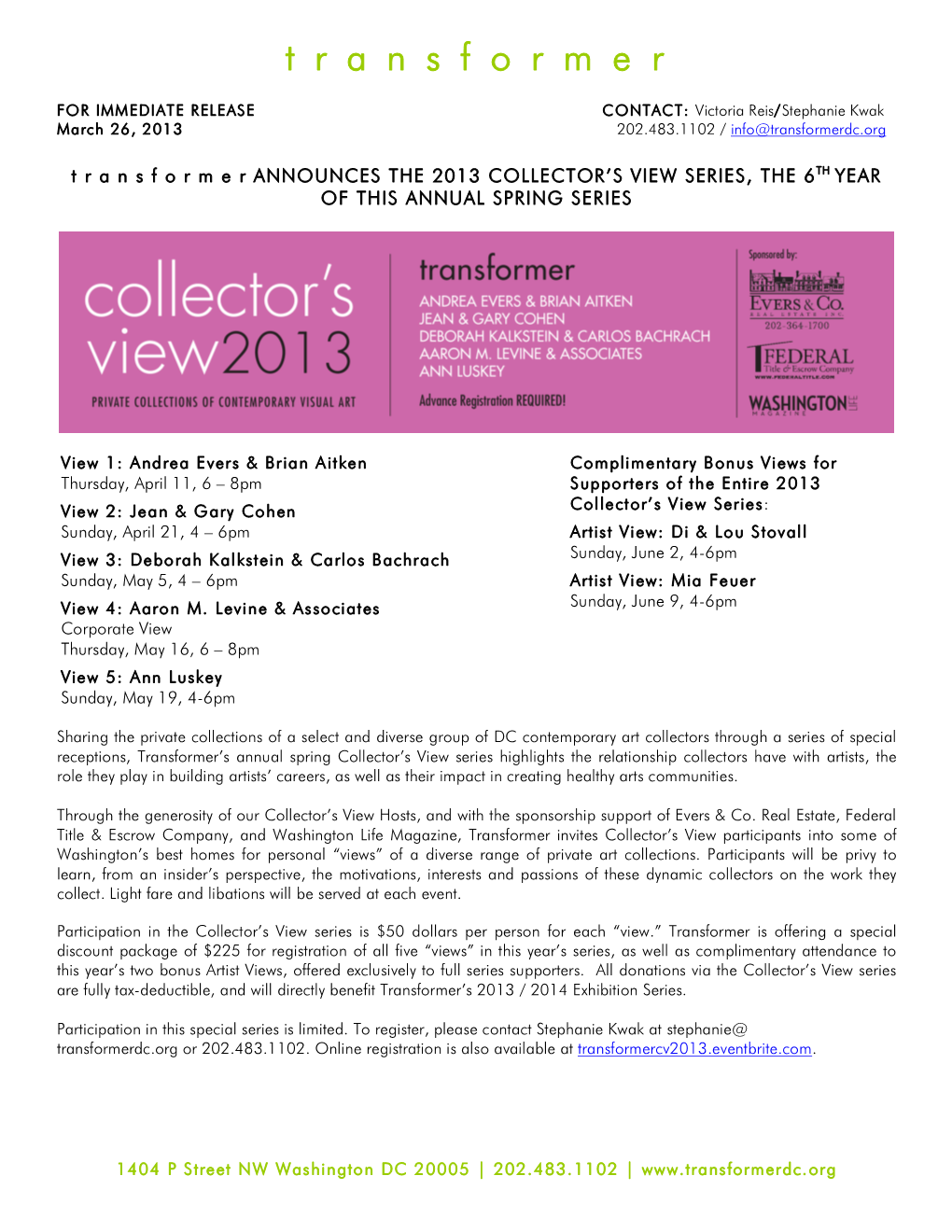 Collector's View 2013 Press Release