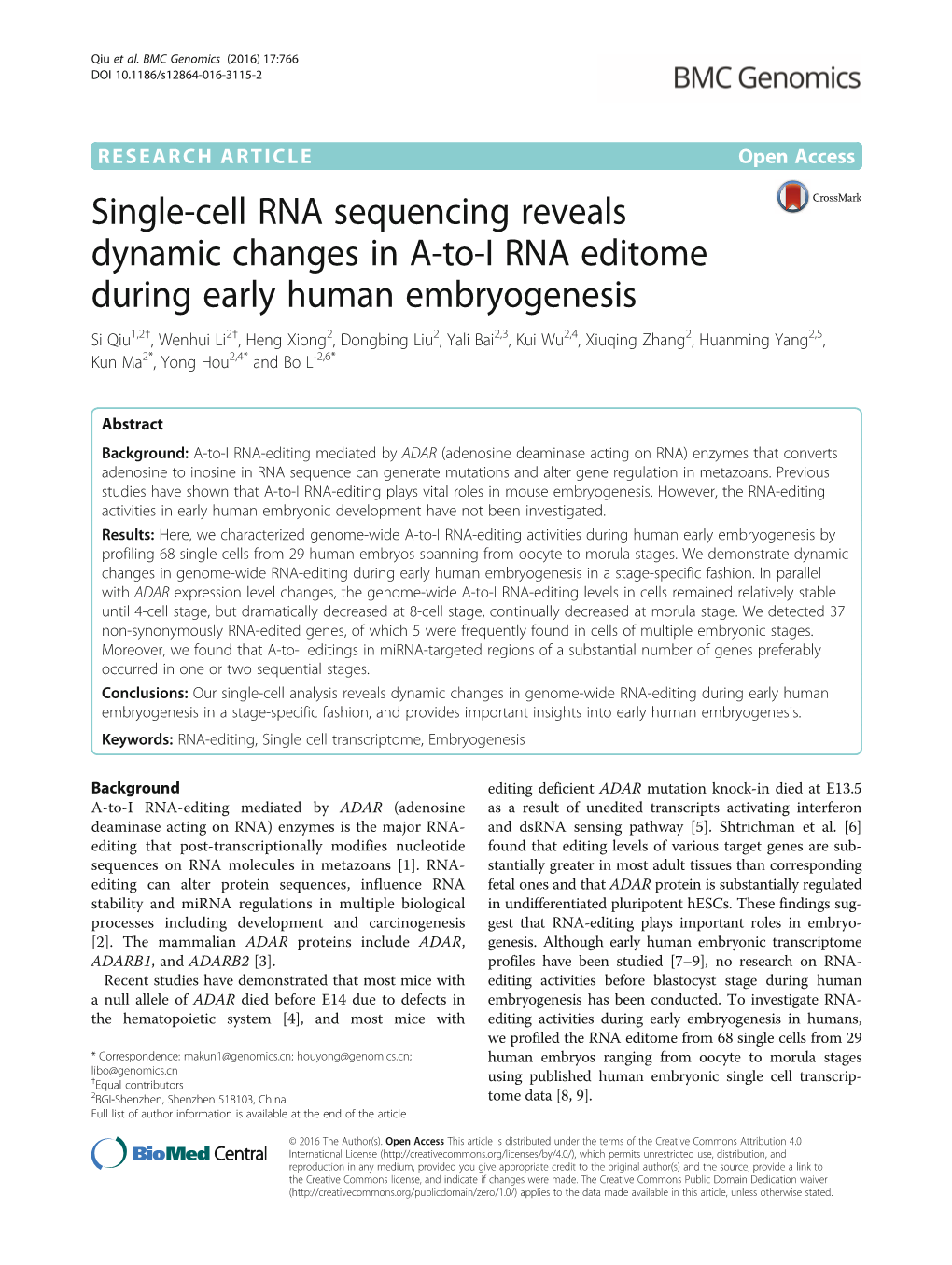 Single-Cell RNA Sequencing Reveals Dynamic Changes in A-To-I RNA