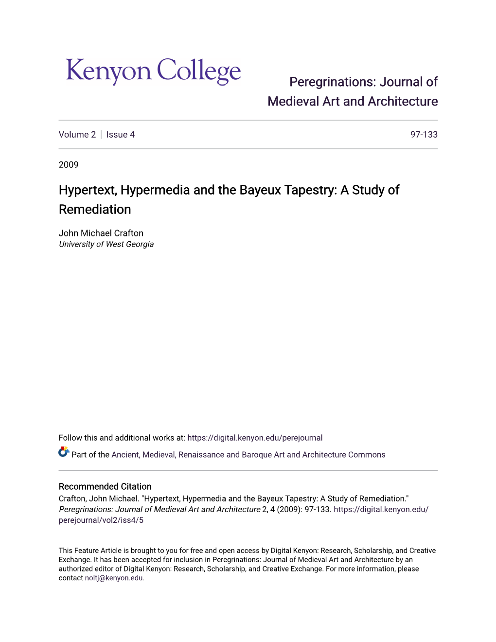 Hypertext, Hypermedia and the Bayeux Tapestry: a Study of Remediation