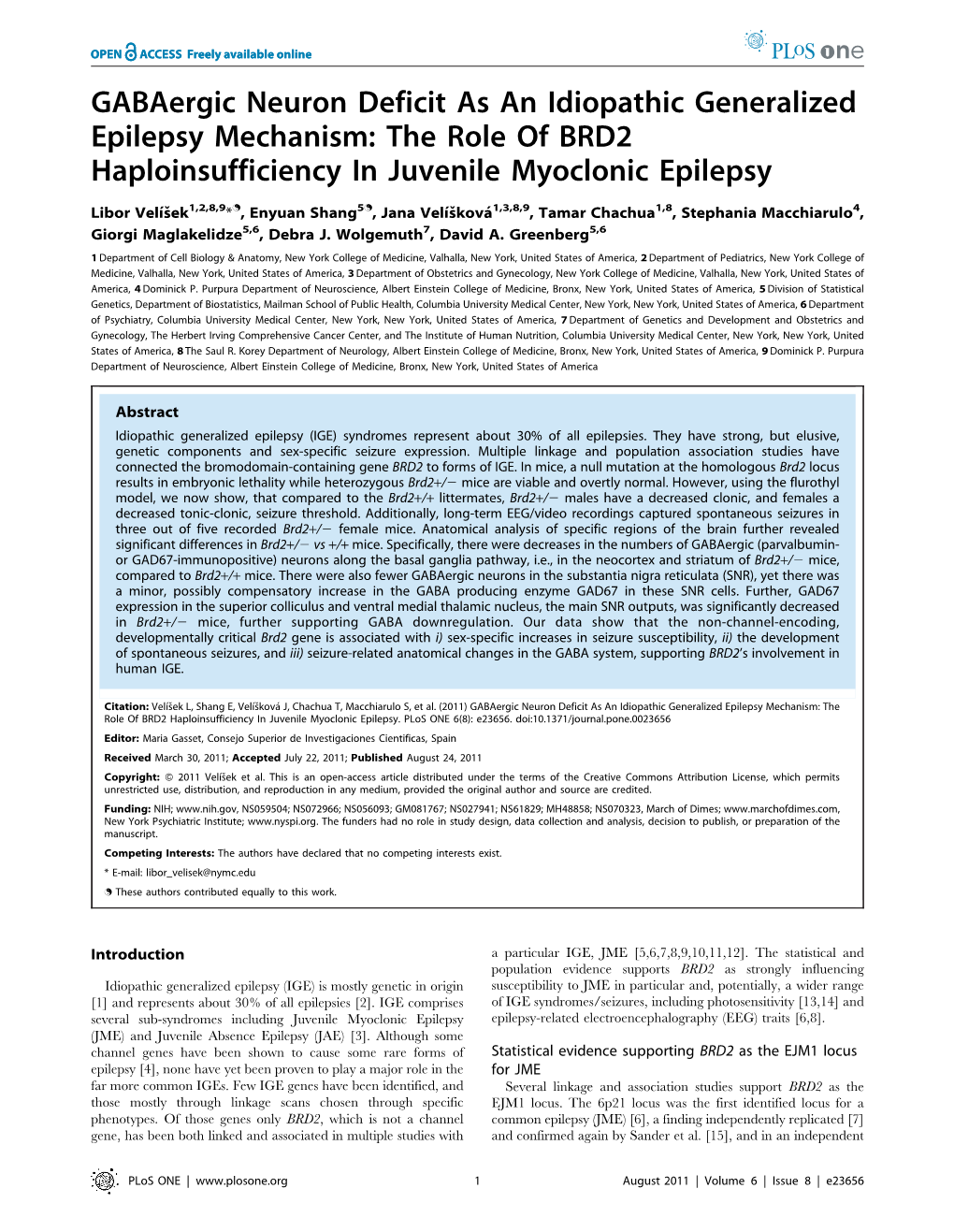 Gabaergic Neuron Deficit As an Idiopathic Generalized Epilepsy Mechanism: the Role of BRD2 Haploinsufficiency in Juvenile Myoclonic Epilepsy