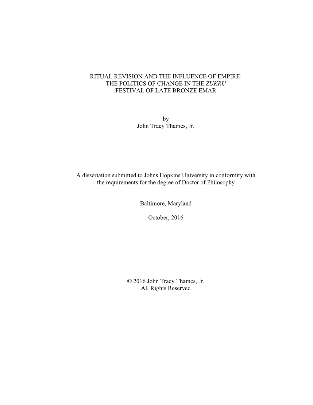 Ritual Revision and the Influence of Empire: the Politics of Change in the Zukru Festival of Late Bronze Emar