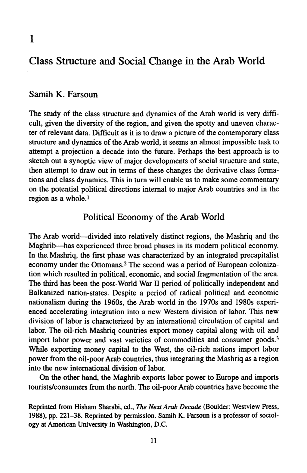 Class Structure and Social Change in the Arab World
