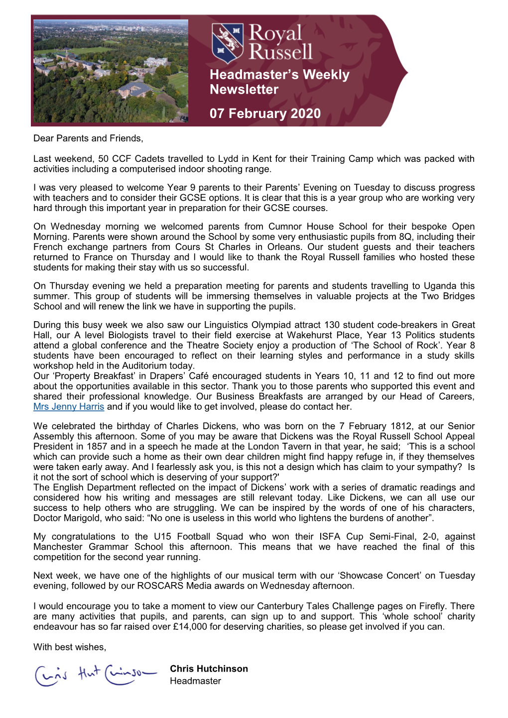 Headmaster's Weekly Newsletter 07 February 2020