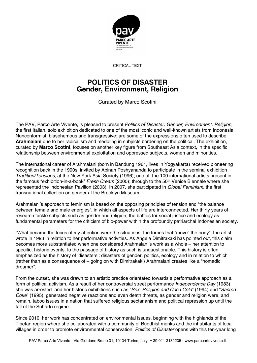 Criticaltext Politics of Disaster