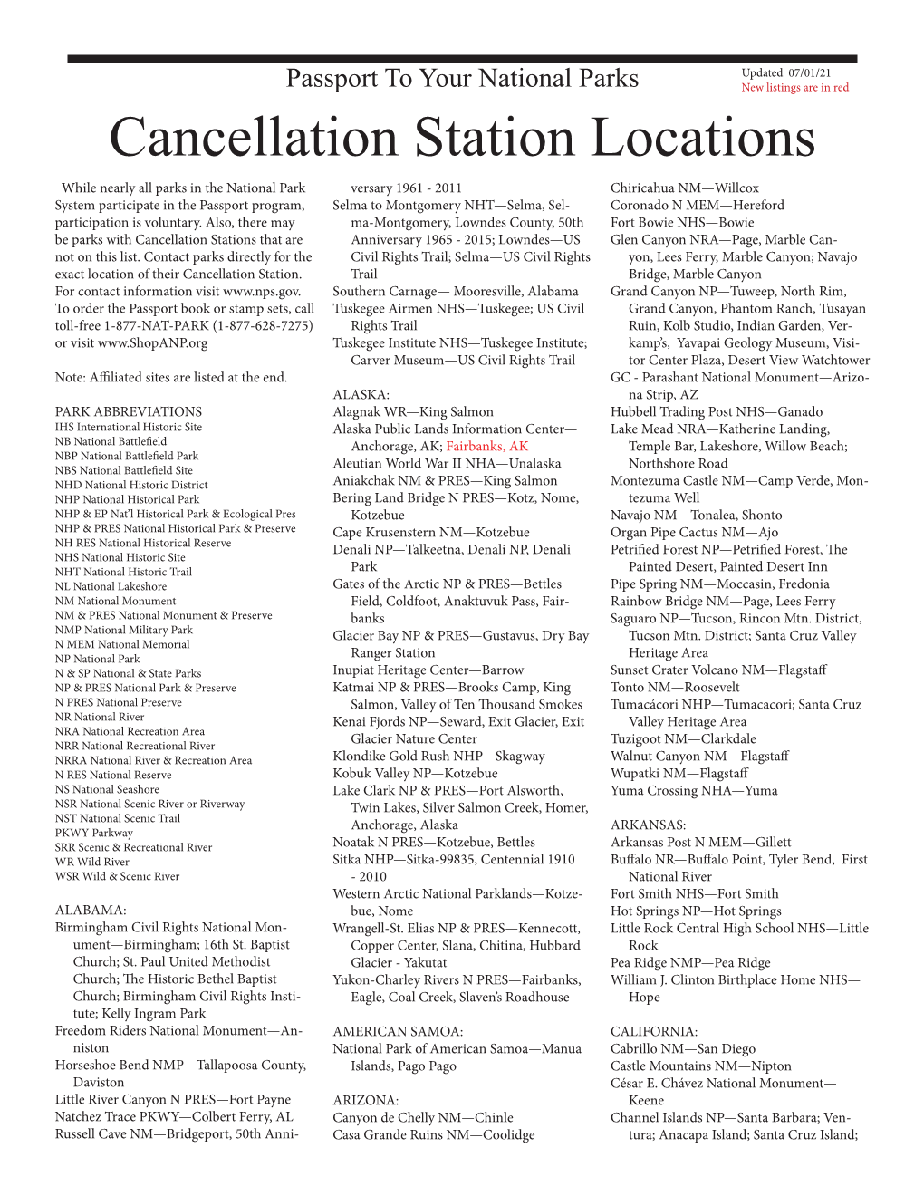 Cancellation Station Locations